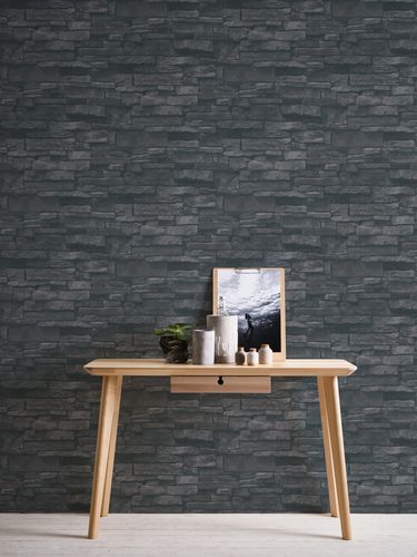 Non-woven wallpaper stone optics black anthracite 38813-4