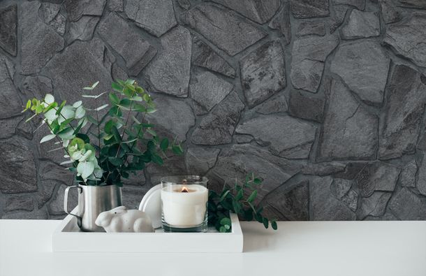 Non-woven wallpaper stone wall optics anthracite 3893-67