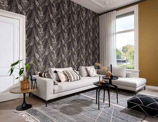 Rasch non-woven wallpaper leaves black gold metallic