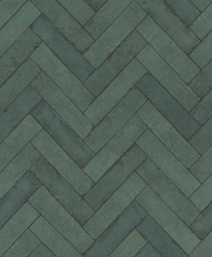Non-woven wallpaper Rasch stone look green petrol 499155