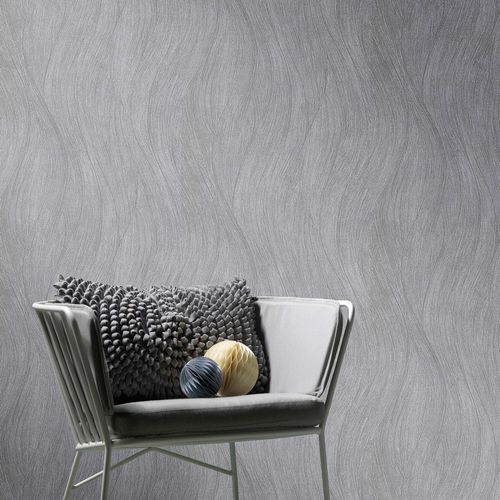 Non-woven wallpaper waves dark grey silver 10317-47