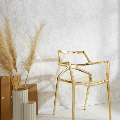 Non-woven wallpaper leaves beige gold metallic 10321-02