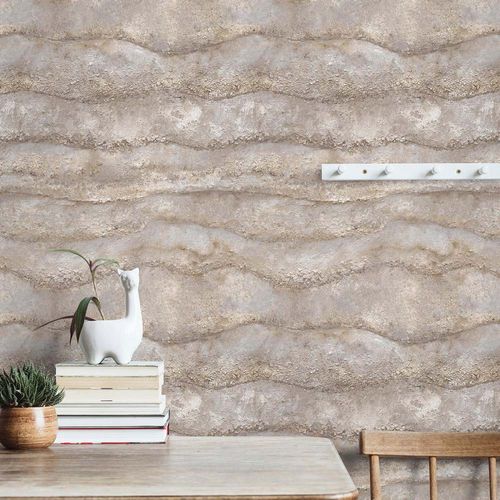 Non-woven wallpaper waves pattern grey brown 10299-32