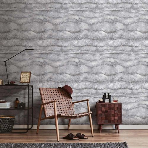 Non-woven wallpaper waves pattern grey blue 10299-47