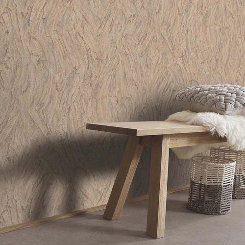 Non-Woven Wallpaper Plaster Look Brown Gold Metallic