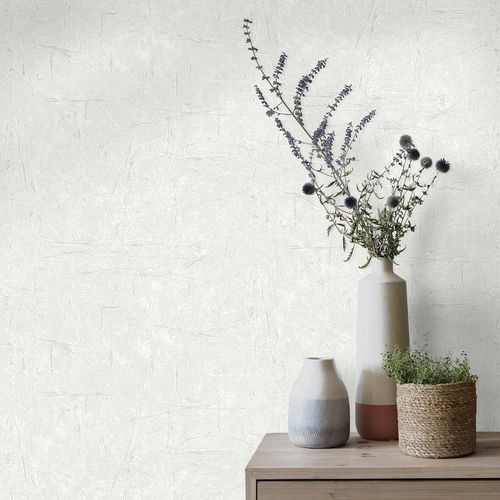 Non-Woven Wallpaper Plaster Look White Silver 10315-01
