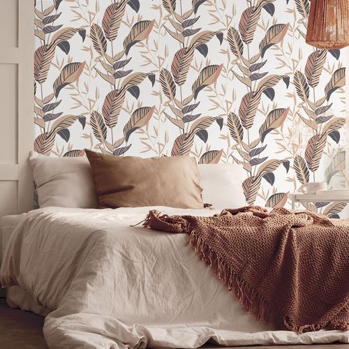 Non-woven wallpaper Elle leaves brown gold 10332-02