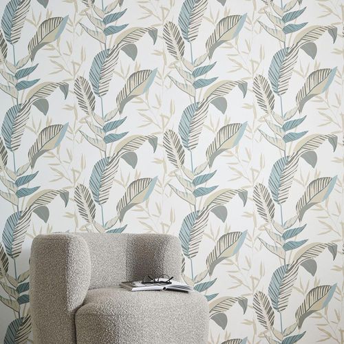 Non-woven wallpaper Elle leaves white green 10332-07