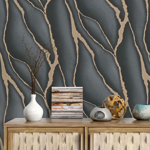 Non-woven wallpaper Elle marble black gold 10345-15