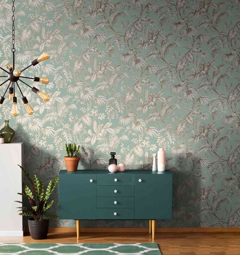 Non-Woven Wallpaper Leaves Green Gold Metallic 82341