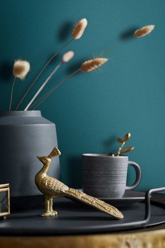 Non-Woven Wallpaper Plain texture Textile look Petrol 82351