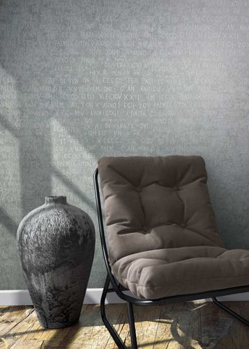 Non-Woven Wallpaper Letters grey White Metallic 82366