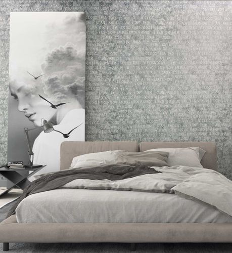 Non-Woven Wallpaper Letters grey pearl Metallic 82367