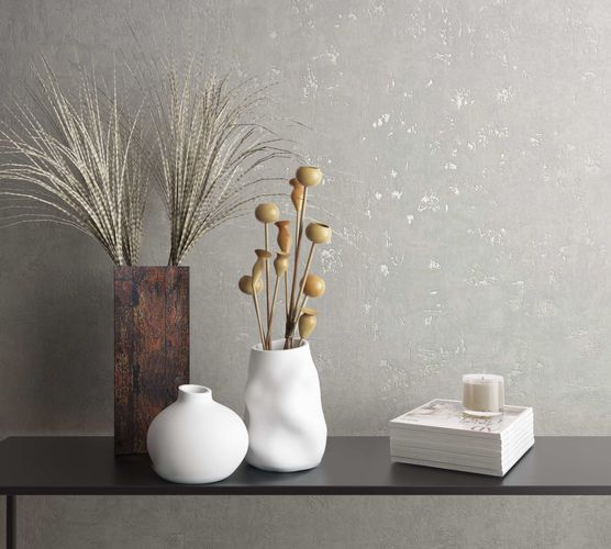 Non-Woven Wallpaper plaster Look White grey Metallic