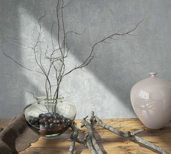 Non-Woven Wallpaper Plaster Look grey Silver Metallic