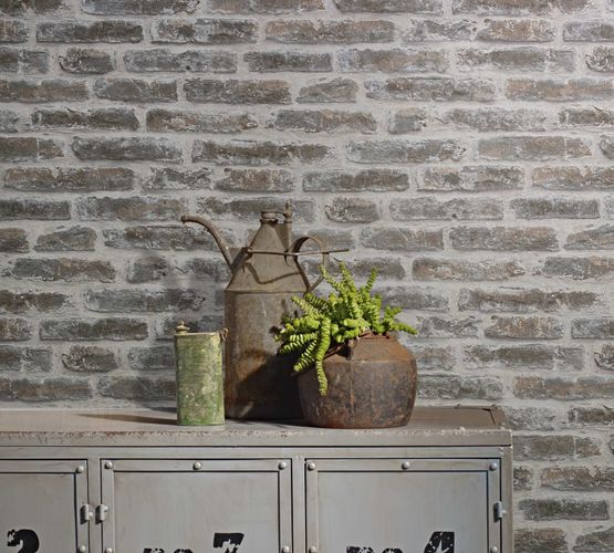 Non-woven wallpaper stone look beige brown grey 82377