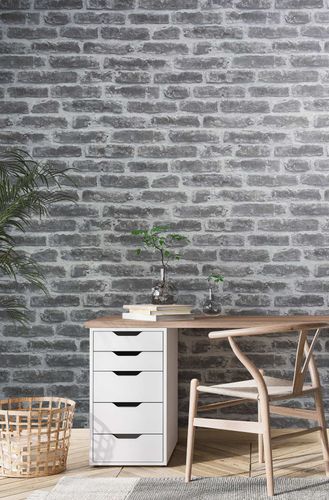 Non-woven wallpaper stone look wall grey beige white 82378