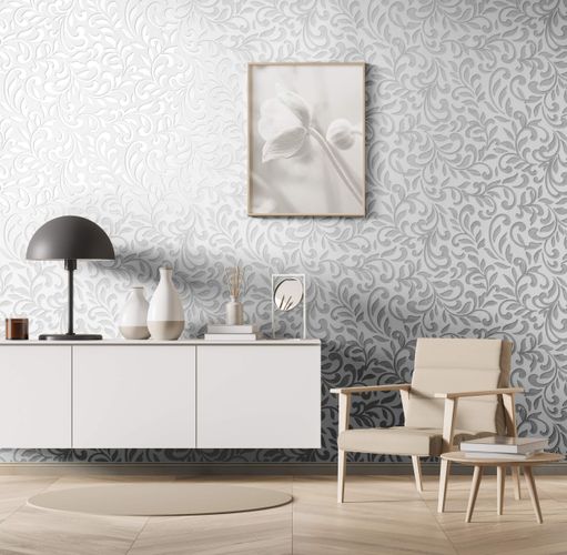 Non-Woven Wallpaper Ornaments Beige grey Metallic 82384