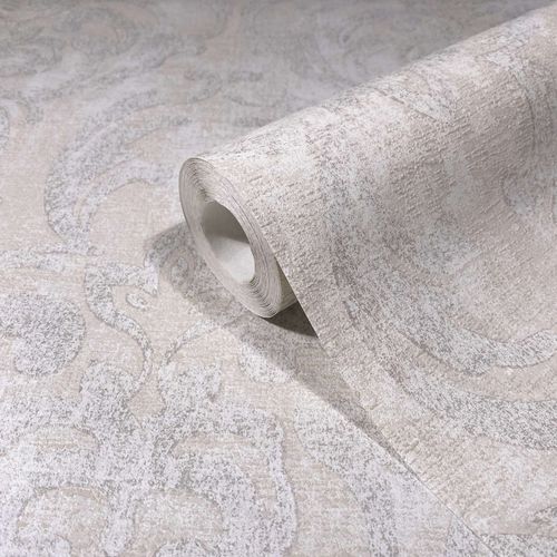 Non-Woven Wallpaper Ornaments Beige grey White 82388