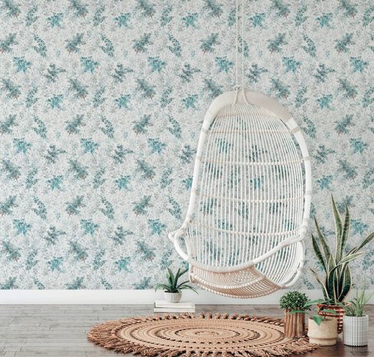 Non-woven wallpaper flowers turquoise grey 47451