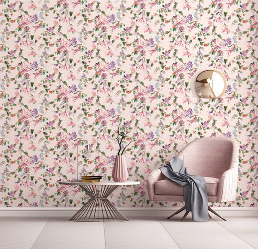 Non-Woven Wallpaper Floral Pink Green Purple 47457