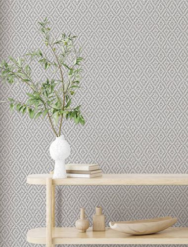 Non-woven wallpaper 3D look diamond braid grey 47486