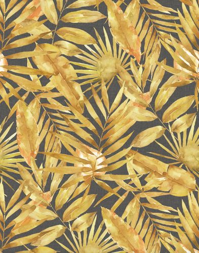 Digital print non-woven leaves tropical yellow black 33115
