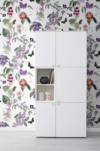 Digital print non-woven flowers white purple green 33140