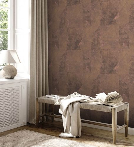 Non-woven wallpaper lozenge pattern brown copper metallic