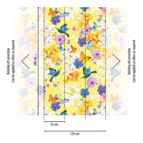Photo Wallpaper Floral Birds Yellow White Blue 39197-1