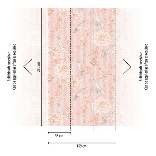 Photo Wallpaper stripes flowers pink beige 39202-1