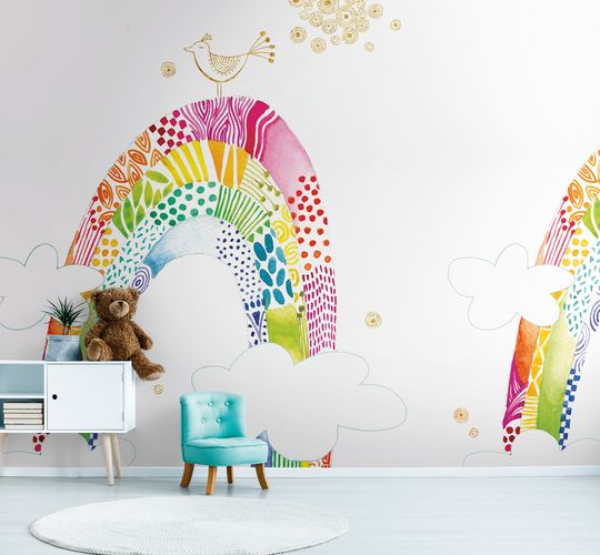 Photo Wallpaper rainbow watercolor white colorful 39215-1