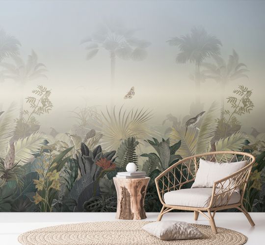 Photo Wallpaper Jungle Birds Green Blue 39270-1
