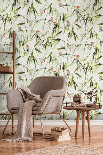 Photo Wallpaper floral birds bamboo beige green 39312-1