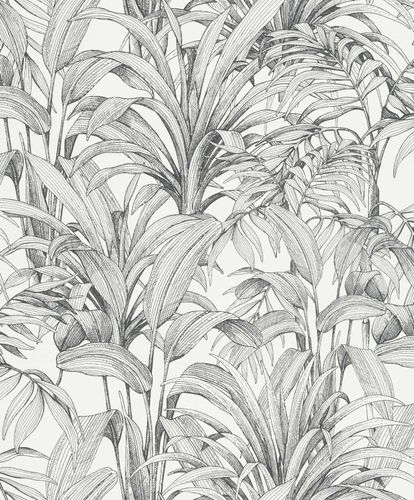 Non-Woven Wallpaper Leaves White Black A51401