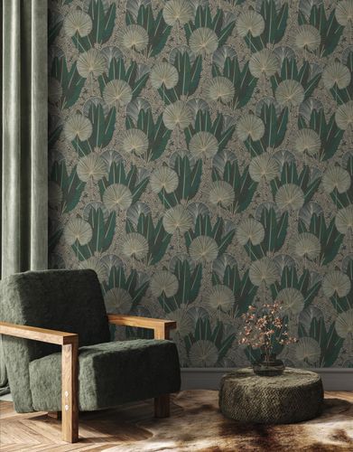 Non-Woven Wallpaper Tropical Green Gold Metallic A54701