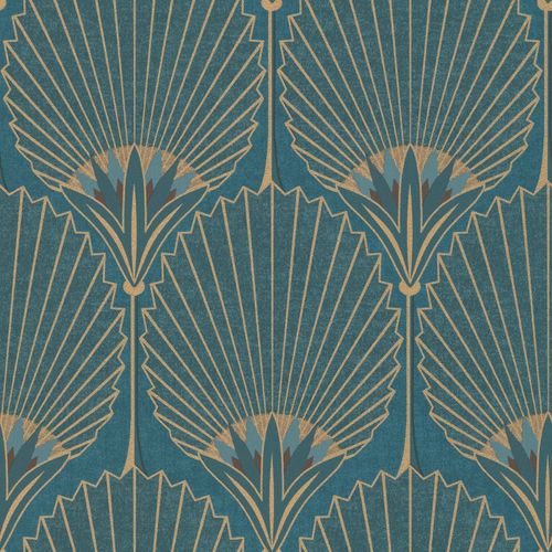 Non-Woven Wallpaper Art Deco Green Gold Metallic A54902