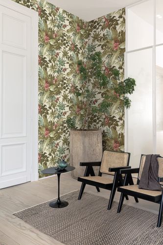Non-Woven Wallpaper Floral Cream Green Red A55802