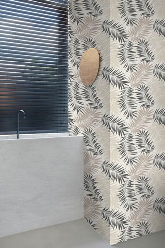 Non-woven wallpaper leaves cream black beige A56201