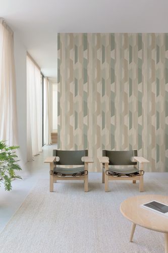 Non-woven wallpaper wood look graphic beige green A57001