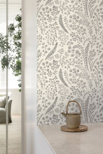 Non-Woven Wallpaper Floral White Black A58701