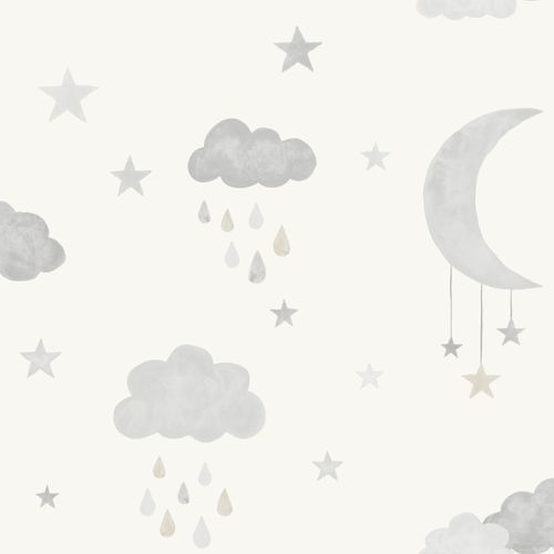 Non-Woven Wallpaper Stars Moon Cream grey JS2211