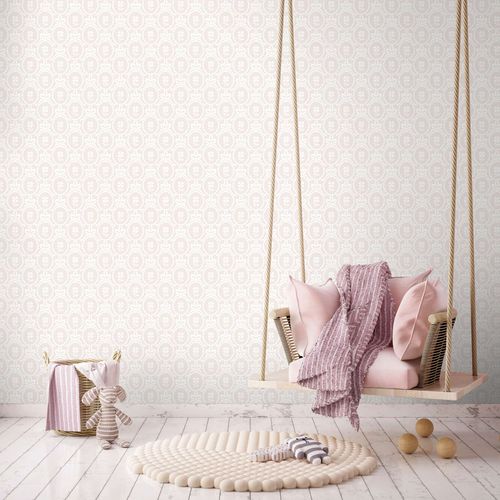 Non-Woven Wallpaper Flowers Beige White Metallic