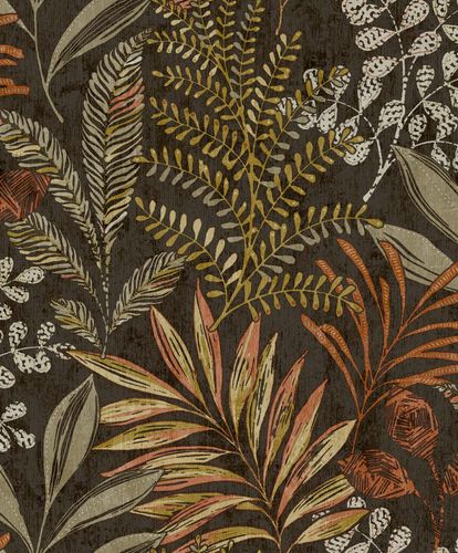 Non-woven wallpaper leaves tropics brown yellow orange MN3110