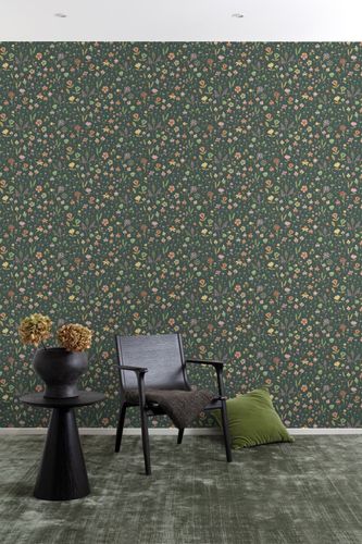 Non-woven wallpaper floral black yellow pink MN3513