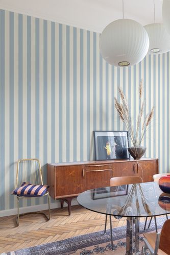 Non-woven wallpaper stripes cream blue MN4007