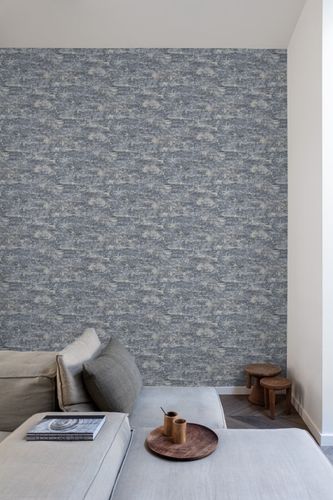 Non-woven wallpaper stone look blue grey metallic A62004