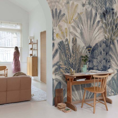 Wall Mural Distressed Leaves Blue Beige grey ML2901