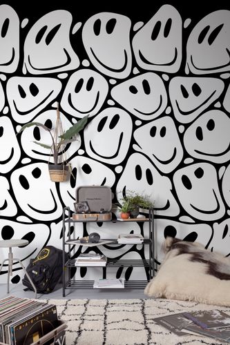 Wall Mural Smileys Abstract Black White ML3101