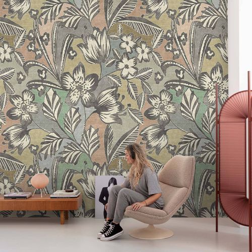 Wall Mural Tropical Floral grey Blue Red ML4501